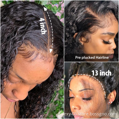Natrual Black Blonde Highlights Wig Mix Color Deep Wave Curly Pre Plucked HD Transparent Lace Front Raw Virgin Human Hair Wigs